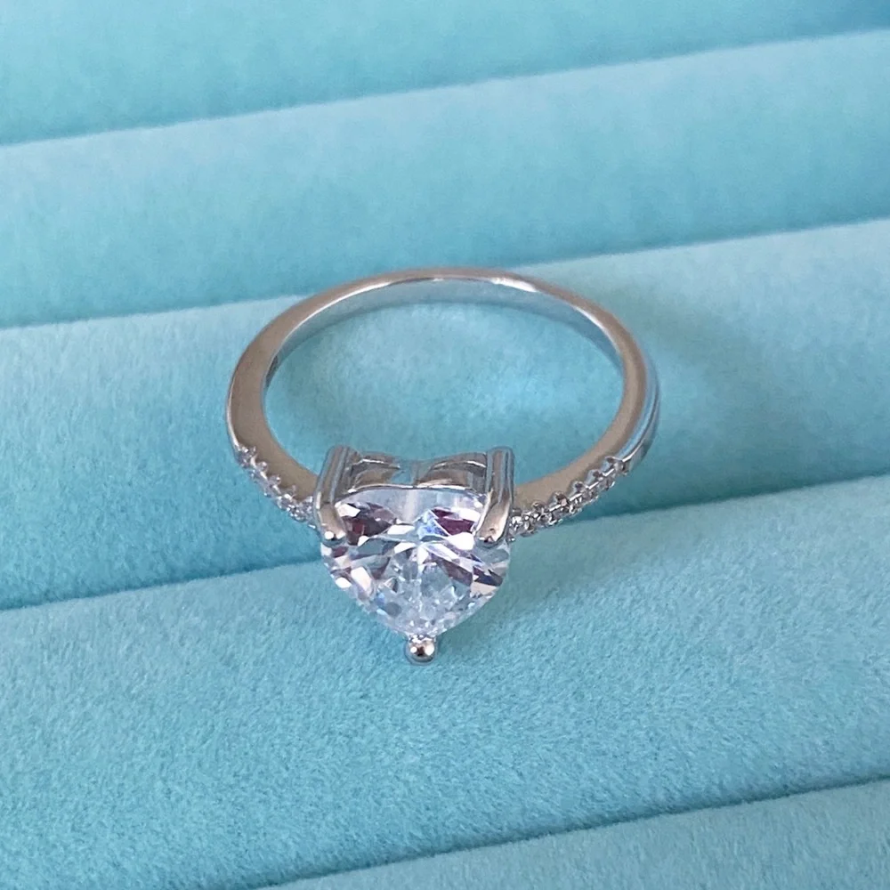 Sterling Silver Channel Set Ring Setting Heart Zirconia Gemstone